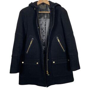 J.Crew Black Chateau Parka Italian Wool Stadium Cloth Hooded Coat sz:00 B3901